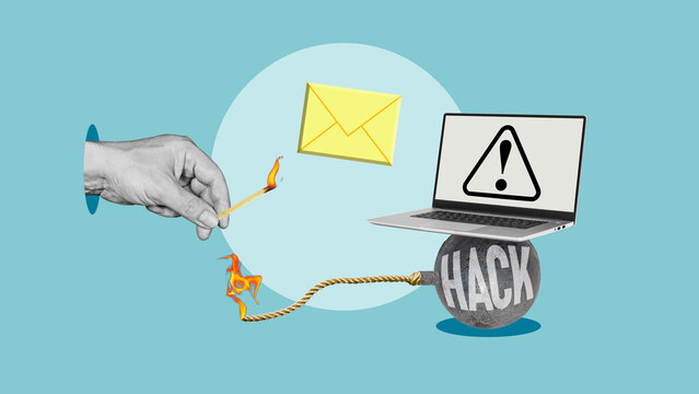 Cyber Attack Threat - Email Malware, Hacking Risk and Digital Security Breach Concept. Cybersecurity Alert about Phishing Email - Powered by Adobe