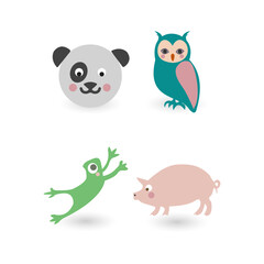 Cute Animal Illustrations A Playful Panda, Owl, Frog, and Piglet Set for Children's Designs