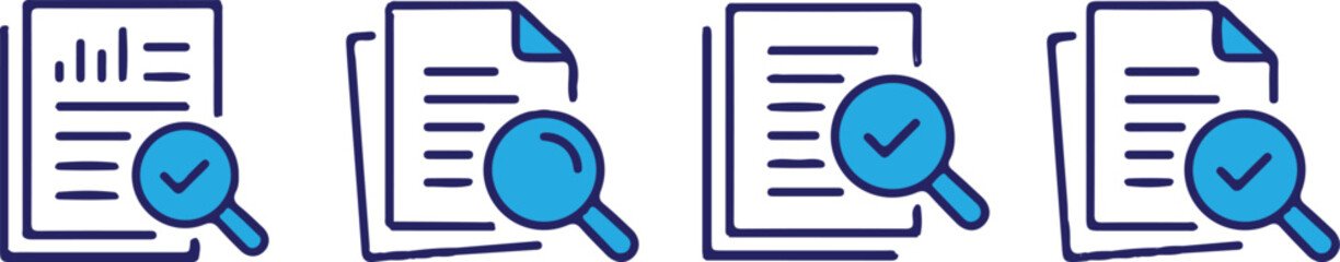 checklist four bule color document icons set magnifying glasses mask sign symbol design logo art