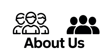 Two stylized icon sets representing people with the text 'About Us' underneath them.