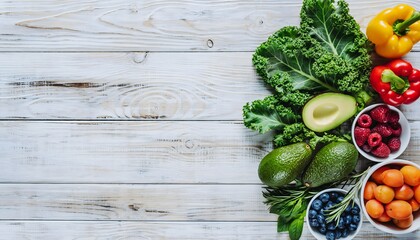 Rainbow colored assortment of fresh produce and superfoods high resolution photo