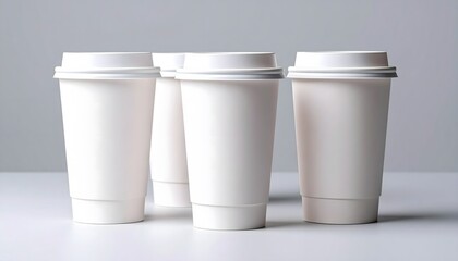 Three Blank Disposable Coffee Cups on a Light Gray Background