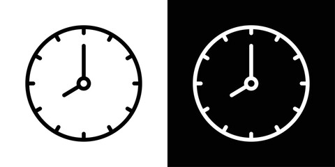 Clock icon in black and white stroke on background, representing time, schedule, or reminder.