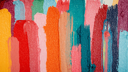 Close up of colorful paint strokes on textured surface