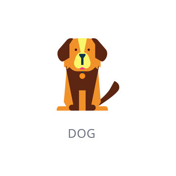 Cute cartoon dog sitting and looking forward with a collar, digital illustration