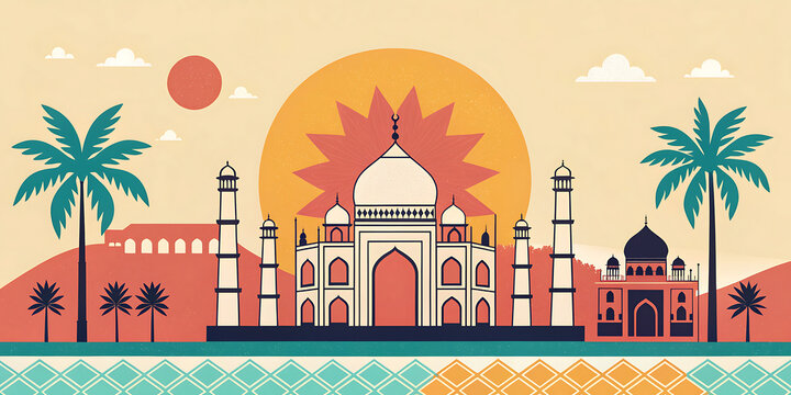 Flat minimal Bollywood-inspired background with retro shapes