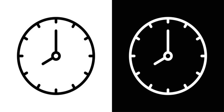 Clock icon in black and white stroke on background, representing time, schedule, or reminder.
