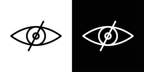 Eye Off icon in black and white stroke on background, showing hidden view or visibility disabled.