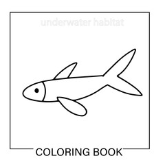 Fototapeta premium Black and white underwater animals cartoon coloring pages. black animal sea element stock design