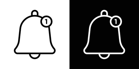 Notification bell icon in black and white stroke on background. Perfect for alerts, reminders, and app notification interfaces.