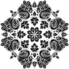 Intricate black ornamental mandala pattern decorative floral design symmetric abstract art vector