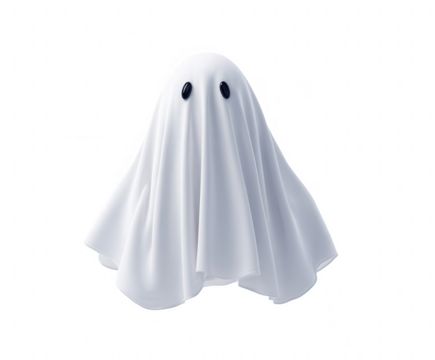 A cute white ghost isolated on transparent background, perfect for halloween decorations and spooky designs