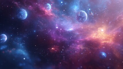Obraz premium Cosmic Symphony - Vibrant Nebula with Planets, Stars, and Galactic Dust.
