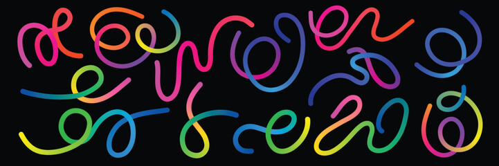 Wavy lines in an abstract rainbow gradient design  A colourful set of organic rainbow wavy ribbons with abstract color gradient lines