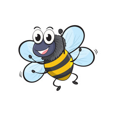 A cheerful and friendly cartoon bee character flying with a happy smile. Isolated vector illustration