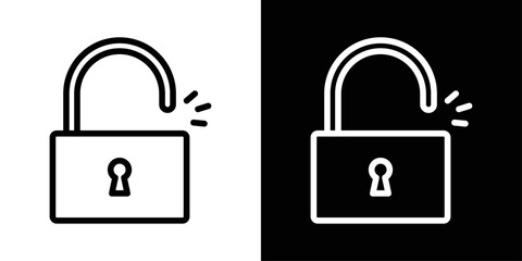 Unlock icon in black and white stroke on background. Perfect for security settings, access control, and login interfaces.
