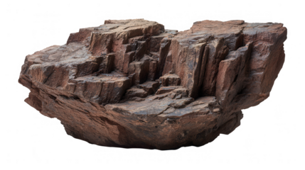 Rough and textured rock formation isolated on transparent background, showcasing natural geological structure and detail