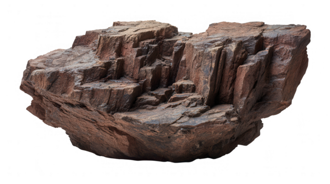 Rough and textured rock formation isolated on transparent background, showcasing natural geological structure and detail