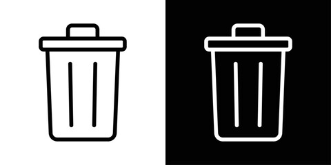 Trash bin icon in black and white stroke on background. Ideal for delete actions, cleaning tools, and file management interfaces.