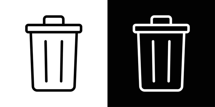 Trash bin icon in black and white stroke on background. Ideal for delete actions, cleaning tools, and file management interfaces.