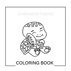 coloring book turtle isolated on white background. Cute turtle coloring page or kids