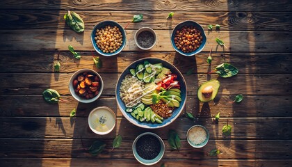 Vibrant food background with tomatoes nuts and seeds high resolution photo