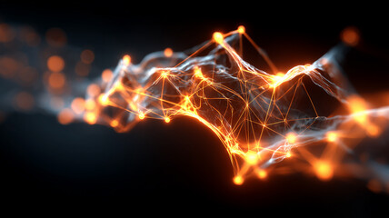 Neural network connection wave symbolizing artificial intelligence analytics and complex data processing across a digital landscape.
