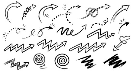 Obraz premium Hand drawn arrow set isolated on transparent background, doodle style elements