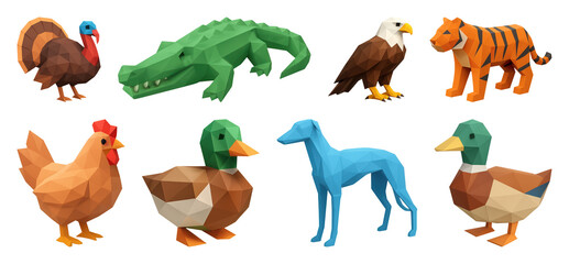 Fototapeta premium PNG Colorful low-poly animal figures, element set on transparent background