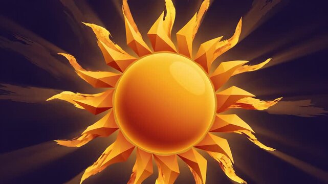 Stylized sun illustration with golden rays and circular shape on dark background