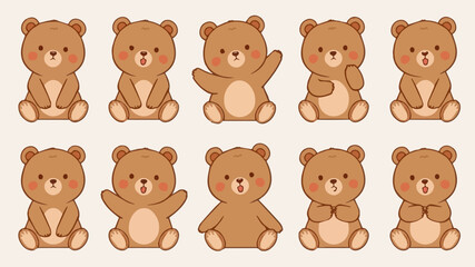 Obraz premium set of adorable cartoon flat design bay bear various activity element stock design