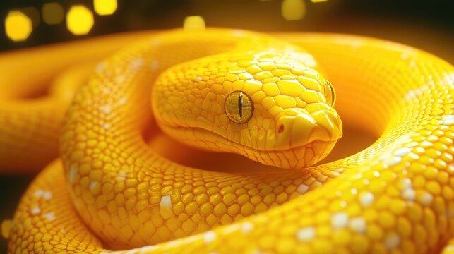 A bright yellow snake symbolizing Python programming and automation concept.