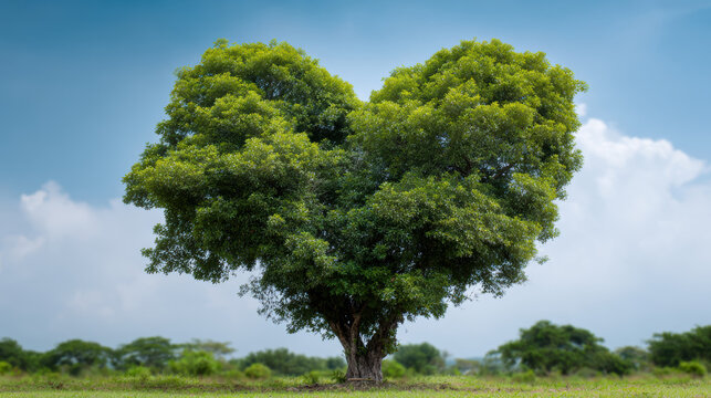 Romantic heart shape tree symbolizes love in nature. beautiful green plant for valentine day background against blue sky on summer day - Powered by Adobe