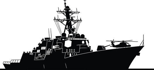 Modern warship silhouette military naval vessel maritime power technology vector © SAIF820