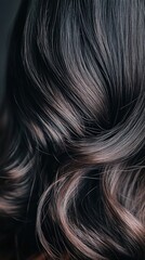 Naklejka premium Captivating details of black hair with droplets showcasing natural shine and texture in a dark background