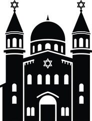 Synagogue architecture silhouette religious building star of david emblem sacred space worship icon vector