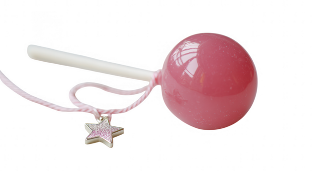 Pink lollipop with star charm on a string isolated on transparent background, a sweet treat for a special occasion