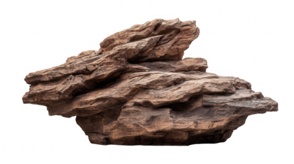 Close up of a jagged brown rock isolated on transparent background, a natural and rugged geological formation
