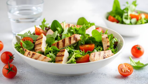Fresh salad making process with colorful produce and flour high resolution photo