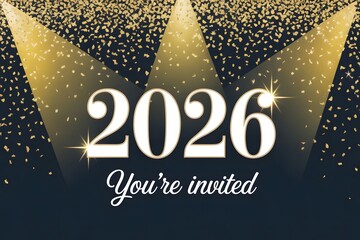 2026 invitation with gold confetti and spotlights invite