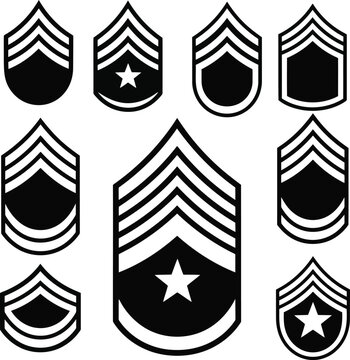 Military rank insignia set chevron stripes star emblems united states armed forces vector