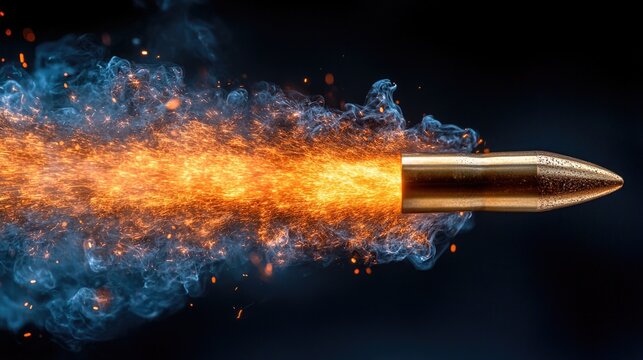 A bullet in motion, showcasing speed and energy in ballistics