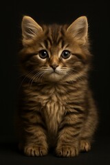 Striped grey kitten studio portrait with wide bright eyes (JPEG 300DPI 7200x10800)