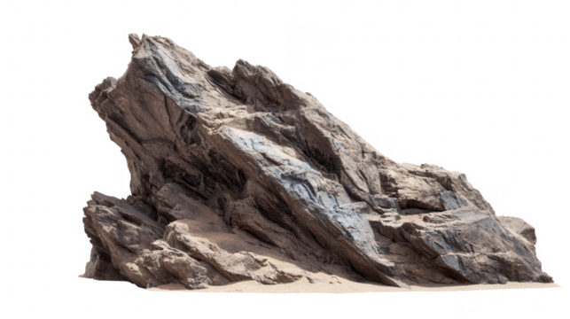 Rock formation with a rough texture isolated on transparent background, a natural element for landscaping and decoration