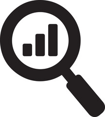 Magnifying glass icon analyzing a bar chart showing growth, representing data analysis, market research, and business intelligence. isolated on white background, Vector, illustration