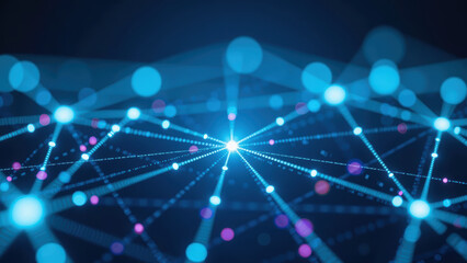 Digital network visualization with glowing nodes and connections, representing technology and data flow