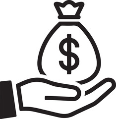 Hand holding money bag with dollar sign icon, symbolizing financial transaction, wealth management, investment, and charitable giving isolated on white background, Vector, illustration