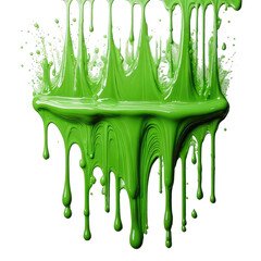 Viscous green liquid dripping down over a dark background