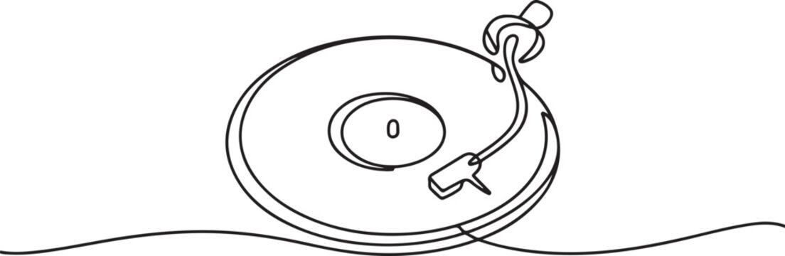 Continuous line drawing of a retro vinyl record with a needle.one line drawing symbolizing classic music and vintage sound. one line Icon drawing with white background
