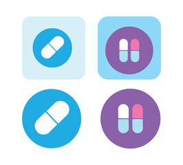 Medical pills icons set in colorful and modern flat design